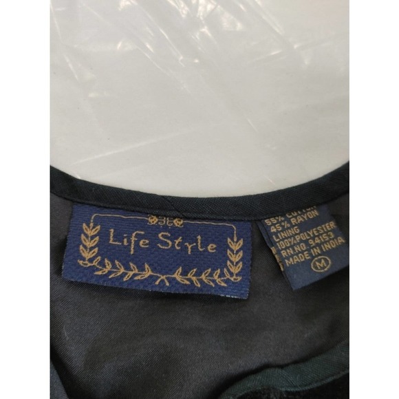 Vintage Black Chenille Sweater Cardigan Lined Embroidered Flowers, M, India Made - Picture 5 of 6